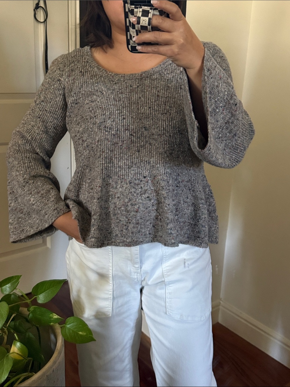 Stella McCartney Flecked Knit Bell-Sleeve Peplum Sweater. Size 40/ 6 US